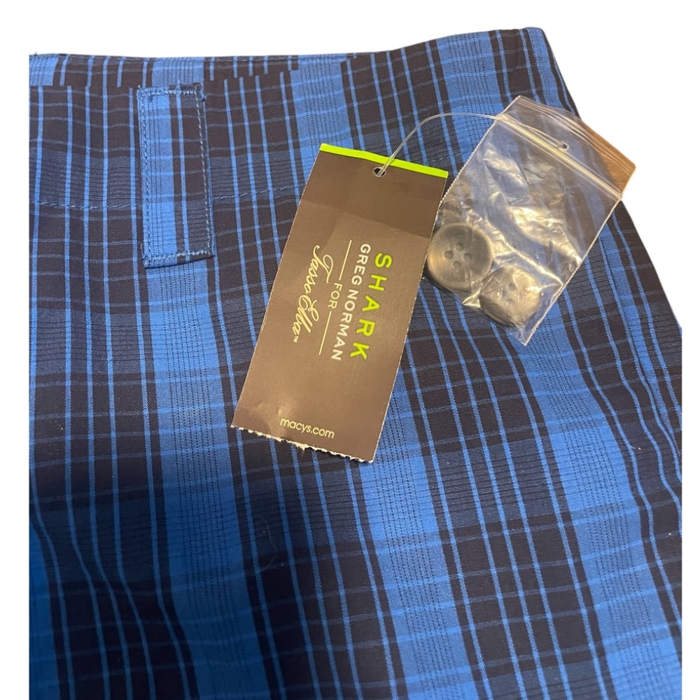 Shark Greg Norman for Tasso Elba Blue and Black Plaid Shorts - Picture 2 of 7
